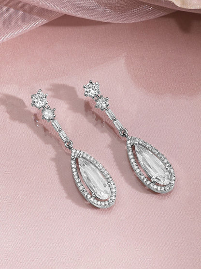 Dhiyona RJ Women's Rhodium Plated AD & Cubic Zirconia Studded Teardrop Statement Jewellery Set