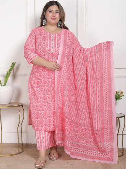 Dhiyona KL Women Ethnic Motifs Printed Regular Sequinned Pure Cotton Kurta with Trousers & With Dupatta