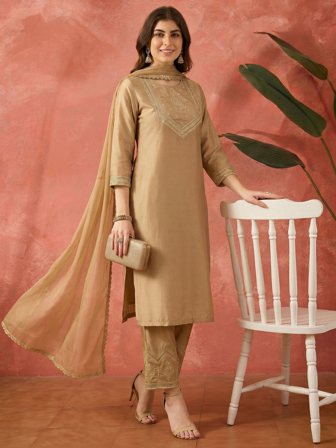 Embroidered Round Neck Kurta Sets