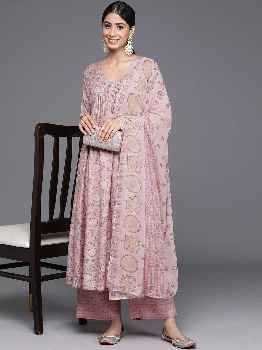Women Ethnic Motifs Printed Empire Kurta with Palazzos & With Dupatta