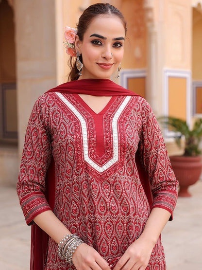 Dhiyona RR Women's Ethnic Motifs Printed Regular Pure Cotton Kurta with Trousers & With Dupatta