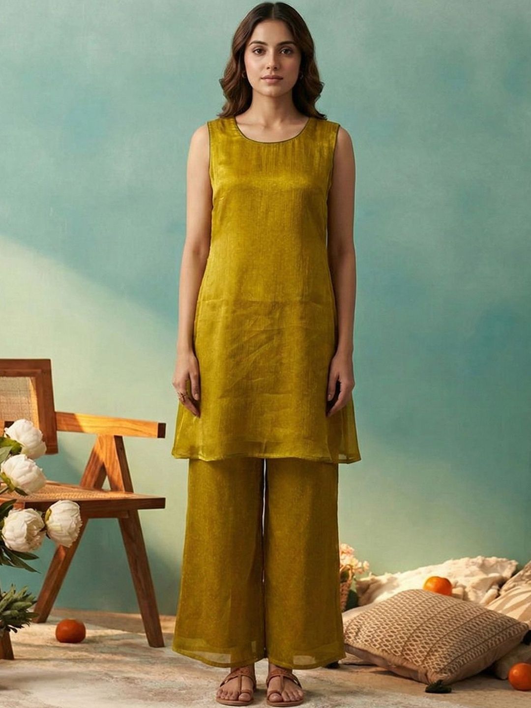 Dhiyona CH Women Dyed Regular Kurta with Palazzos