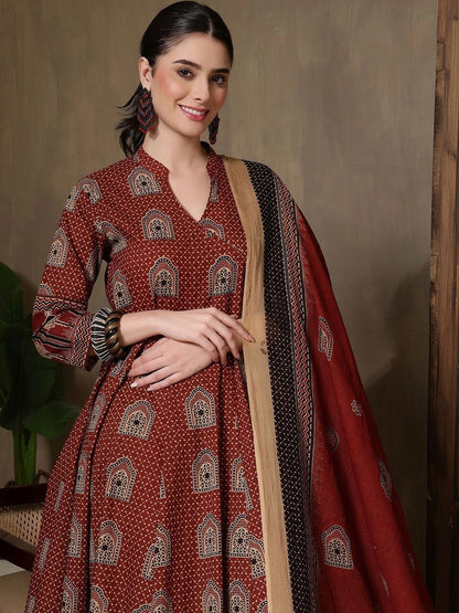 Women Ethnic Motifs Printed Regular Pure Cotton Kurta with Trousers & With Dupatta