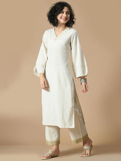 Embroidered Thread Work Pure Cotton Kurta with Palazzos