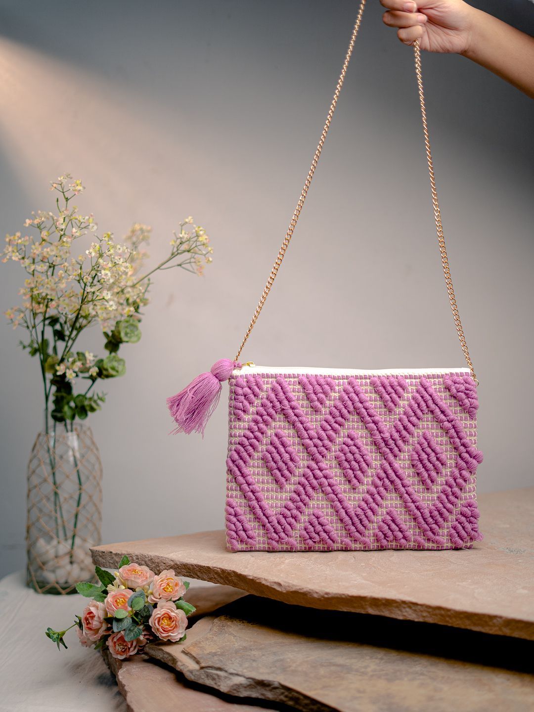 Dhiyona NR Embroidered Embellished Foldover Clutch