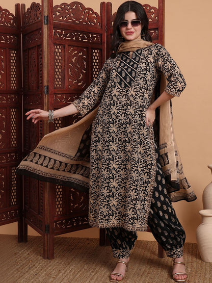 Dhiyona KL Women Ethnic Motifs Printed Regular Pure Cotton Kurta with Dhoti Pants & With Dupatta
