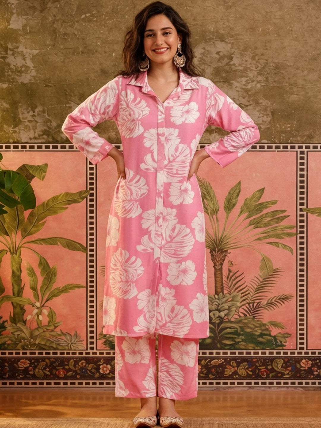 Dhiyona SN Printed Shirt Collar Kurta & Palazzos