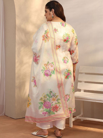 Dhiyona Women's Plus Size Floral Printed Kurta with Palazzos & With Dupatta