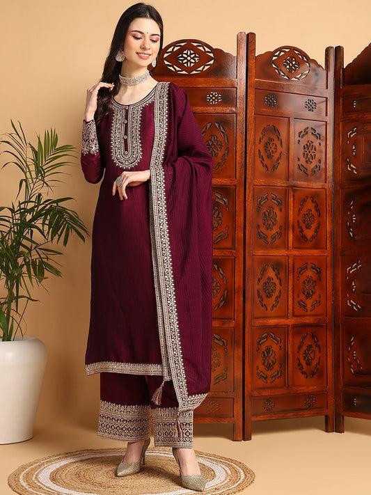 Dhiyona KL Ethnic Motifs Yoke Design Kurta with Palazzos & Dupatta