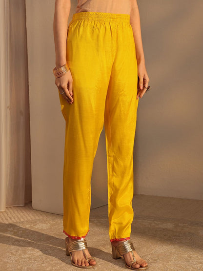 Women Ethnic Motifs Embroidered Regular Chanderi Cotton Kurta with Trousers & With Dupatta