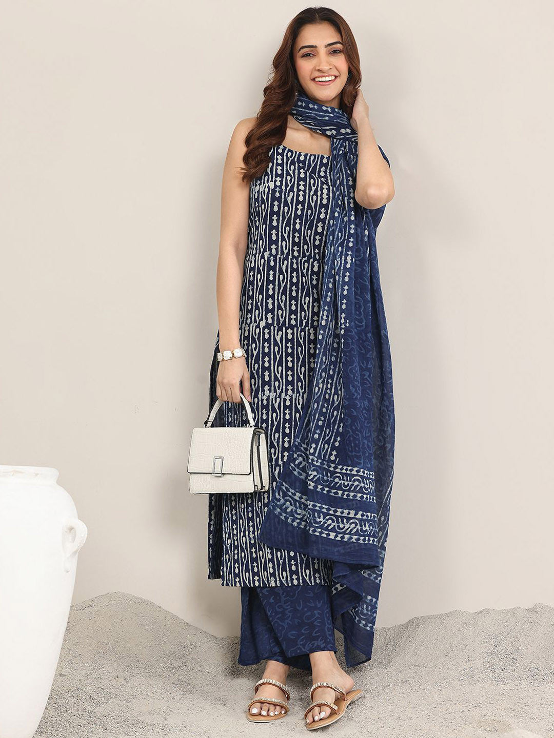 Floral Printed Shoulder Straps Straight Kurta With Palazzos And Dupatta