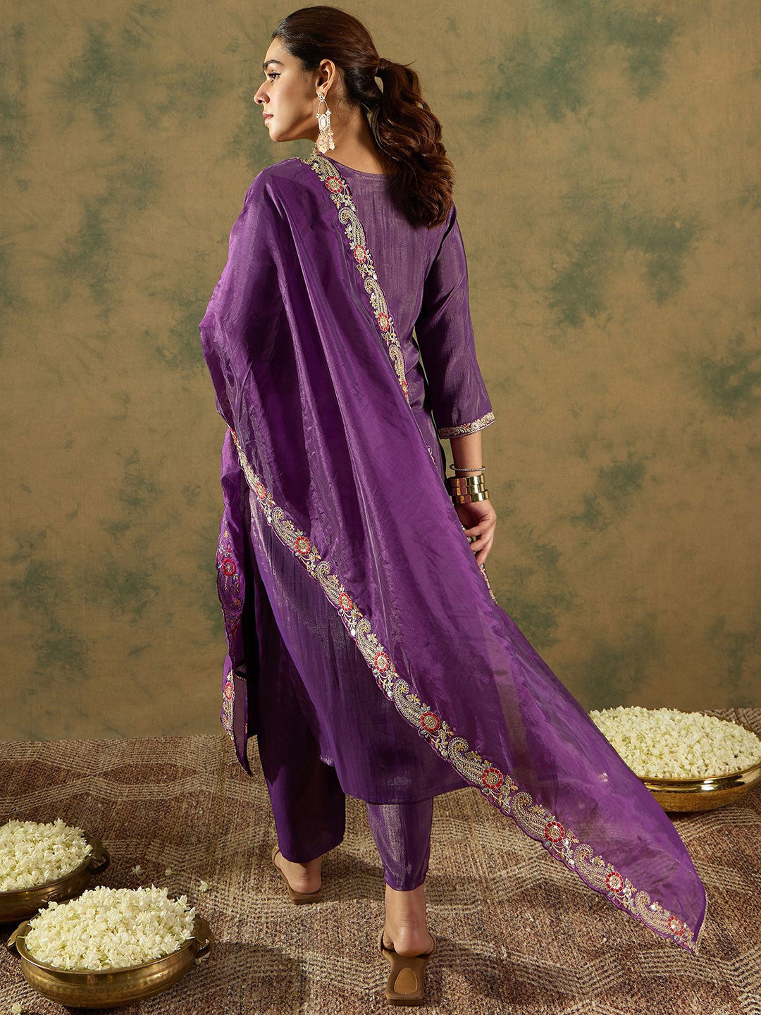 Ethnic Motifs Embroidered Kurta With Trousers & Dupatta