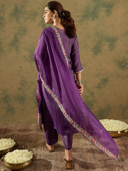 Ethnic Motifs Embroidered Kurta With Trousers & Dupatta