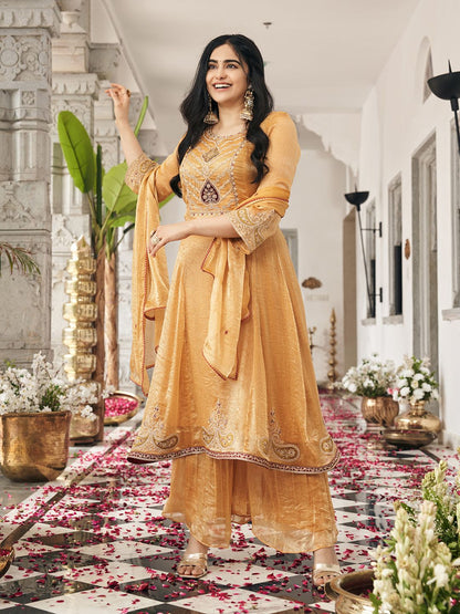 Dhiyona CH Women Ethnic Motifs Embroidered Regular Thread Work Kurta with Palazzos & With Dupatta