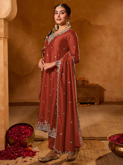 Dhiyona KL Women Ethnic Motifs Embroidered Regular Thread Work Kurta with Palazzos & With Dupatta