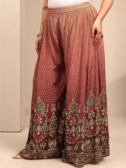 Dhiyona Women's Ethnic Motifs Printed Regular Silk Crepe Kurta with Palazzos & With Dupatta