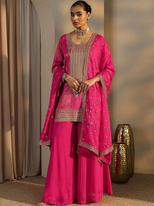 Dhiyona LL Women Ethnic Motifs Embroidered Regular Kurta with Palazzos & With Dupatta