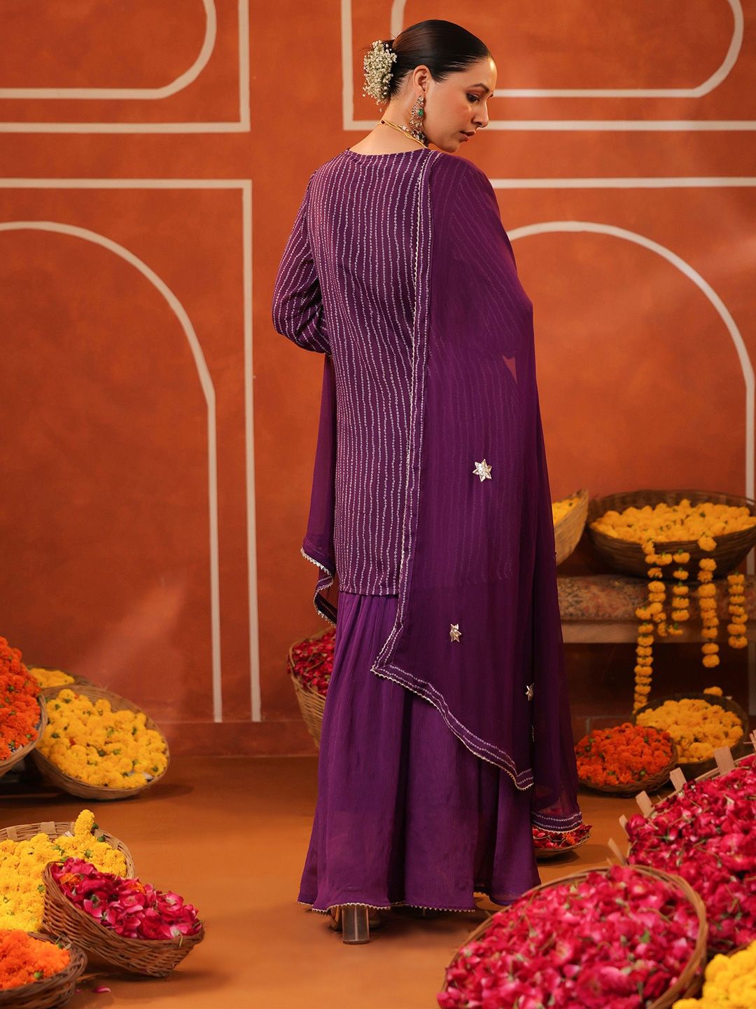 Dhiyona SC Bandhani Printed Gotta Patti Straight Kurta with Sharara & Dupatta