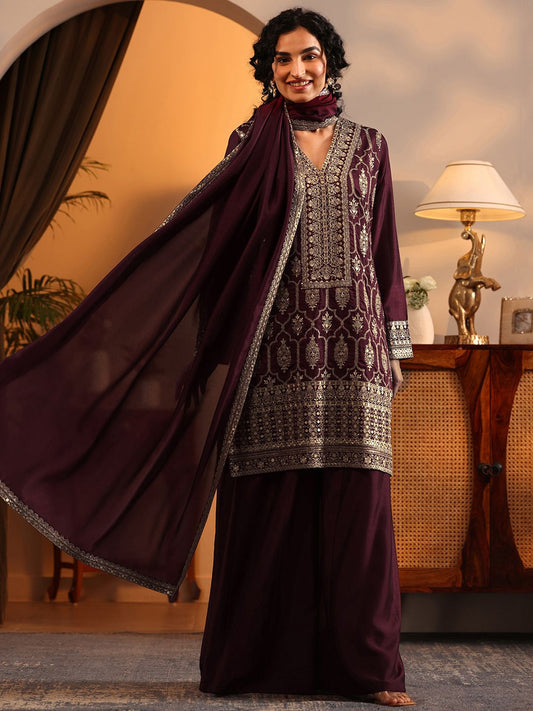 Dhiyona LL Women Ethnic Motifs Embroidered Regular Kurta with Sharara & Dupatta