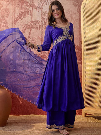 Dhiyona SN Embroidered Round Neck Kurta Palazzos & Dupatta