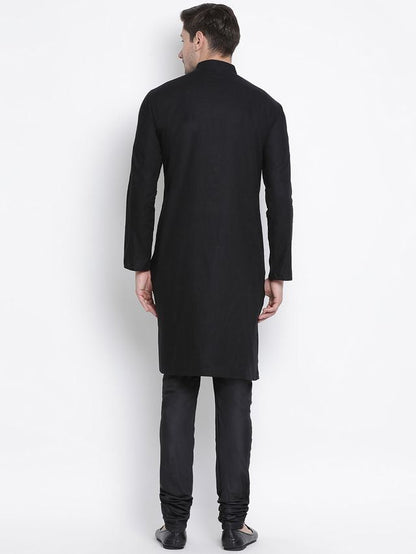 Men's Black Cotton Linen Straight Kurta Pyjama Set