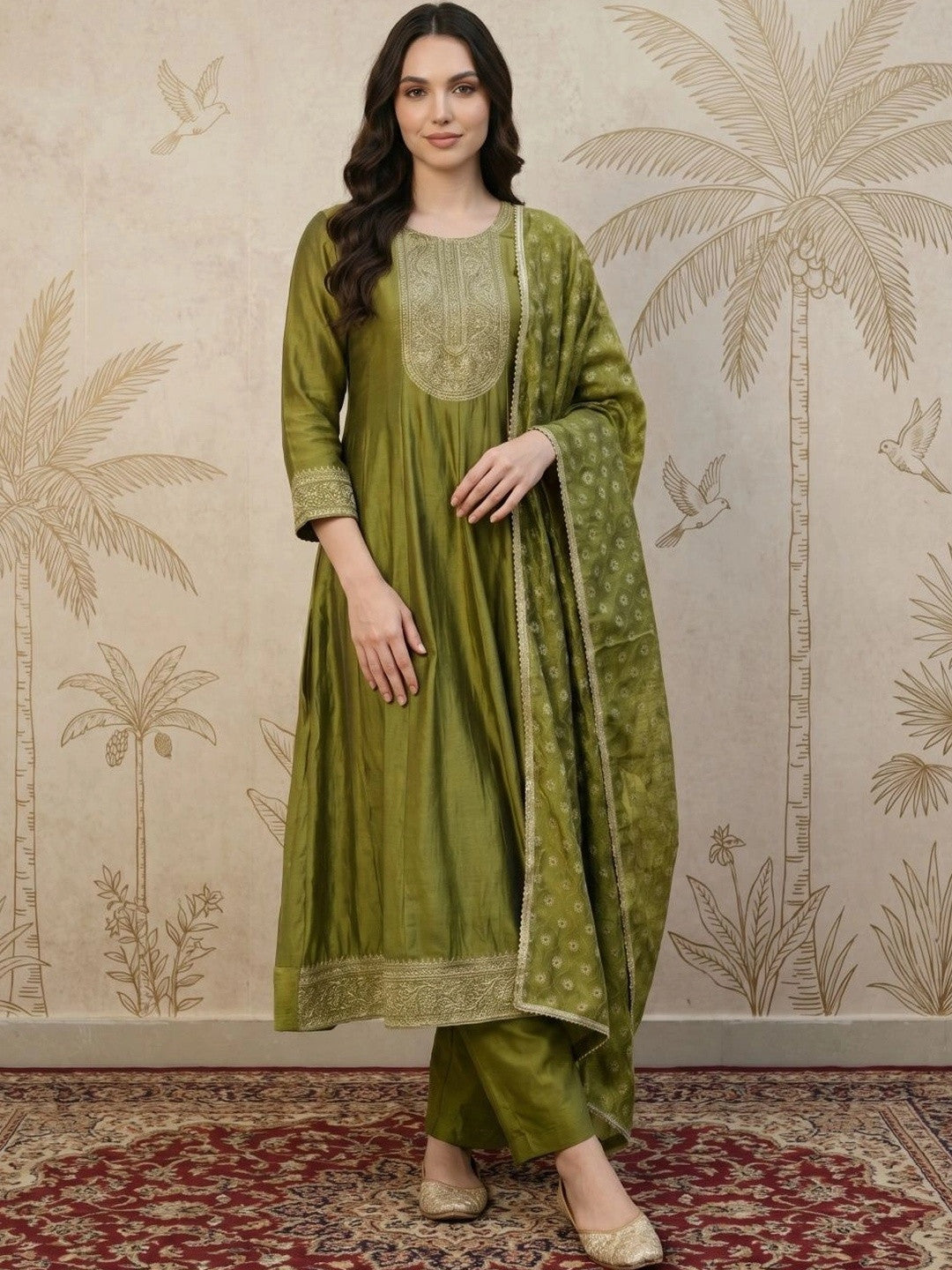 Dhiyona SN Women Ethnic Motifs Embroidered Regular Thread Work Kurta with Trousers & With Dupatta