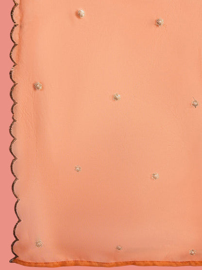 Zari Sequence Embroidered A-Line Kurta & Trousers With Dupatta