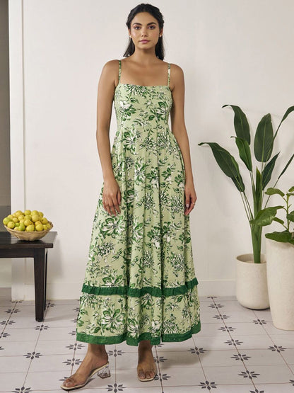 Dhiyona AY Women's Printed Flared Maxi Ethnic Dress