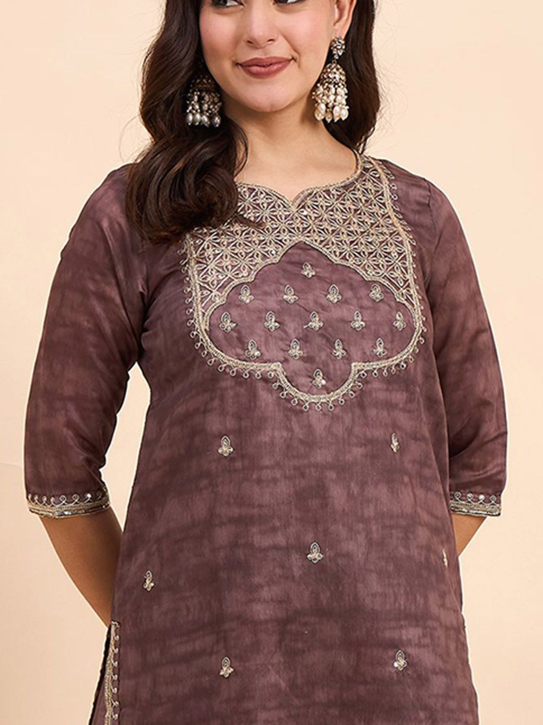 Dhiyona AN Ethnic Motifs Embroidered Sequinned Chanderi Silk Kurta With Sharara & Dupatta