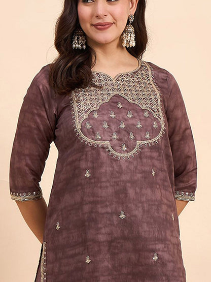 Dhiyona AN Ethnic Motifs Embroidered Sequinned Chanderi Silk Kurta With Sharara & Dupatta