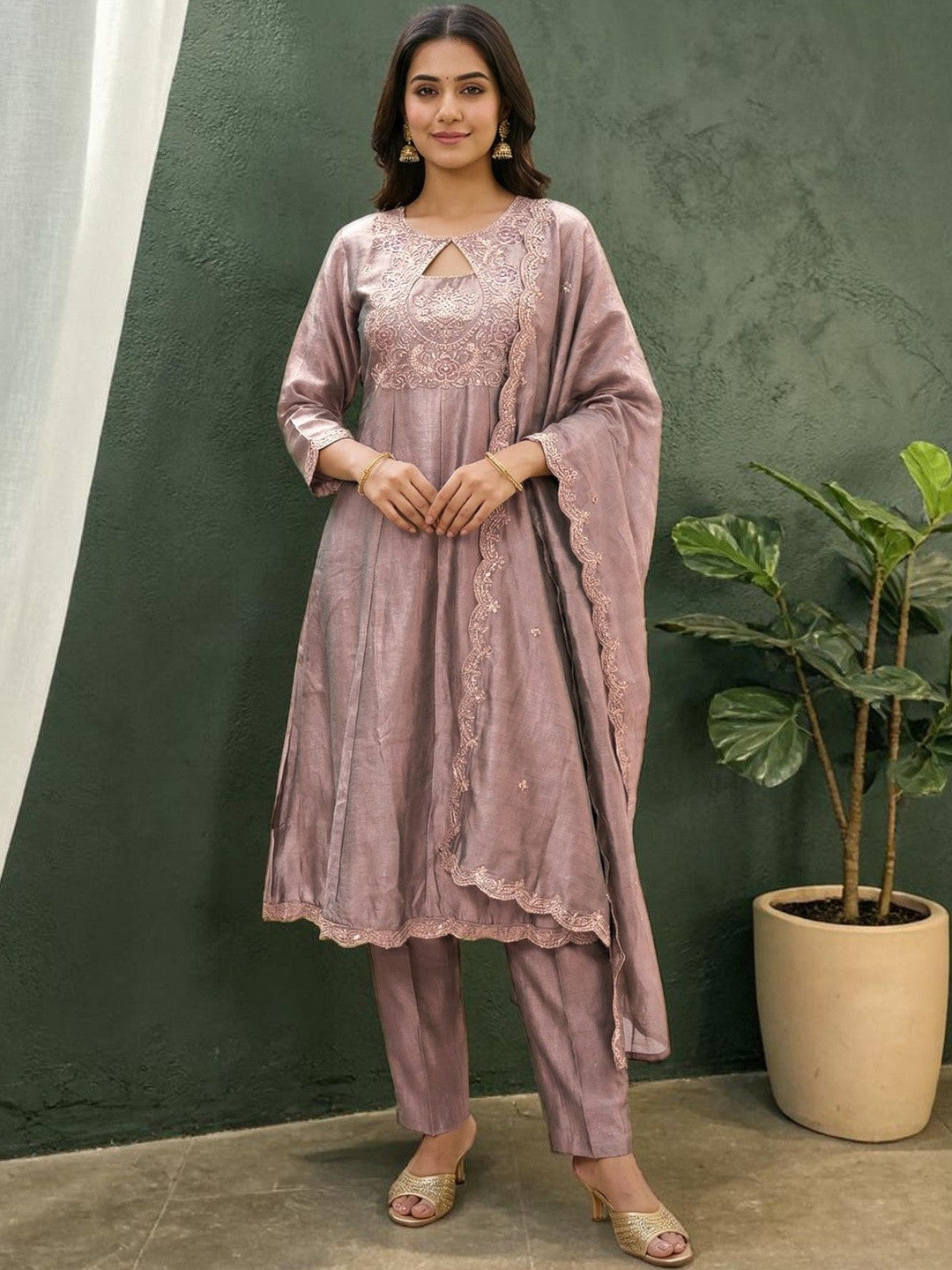 Embroidered Boat Neck Kurta Sets