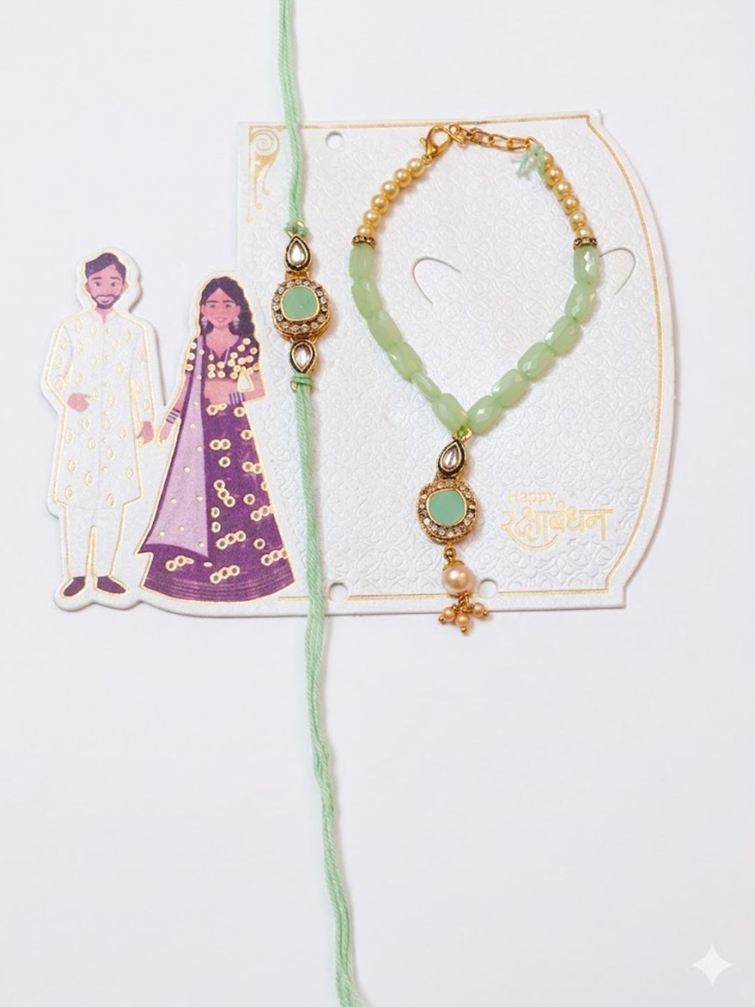Dhiyona Set Of 2 Artificial Stones & Beads Bhaiya Bhabhi Rakhi With Roli Chawal Chandan