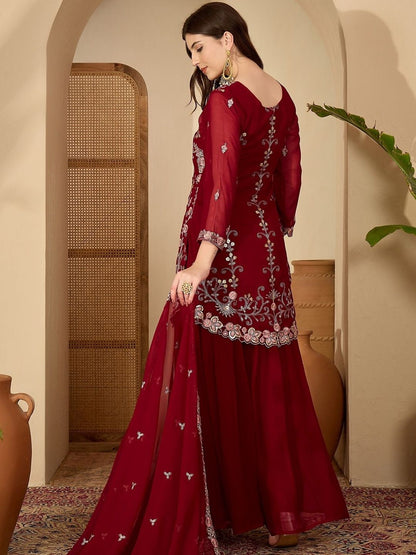 Dhiyona SN Women Ethnic Motifs Embroidered Kurta with Sharara & With Dupatta