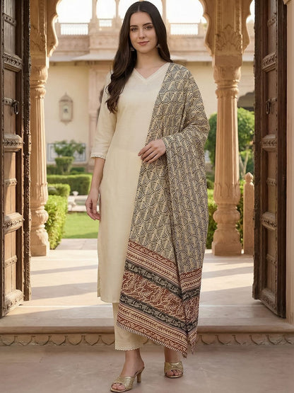 Women Ethnic Motifs Regular Kurta with Trousers & With Dupatta