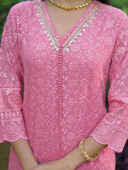 Dhiyona HOP Embroidered Kurta with Sharara & Dupatta Set