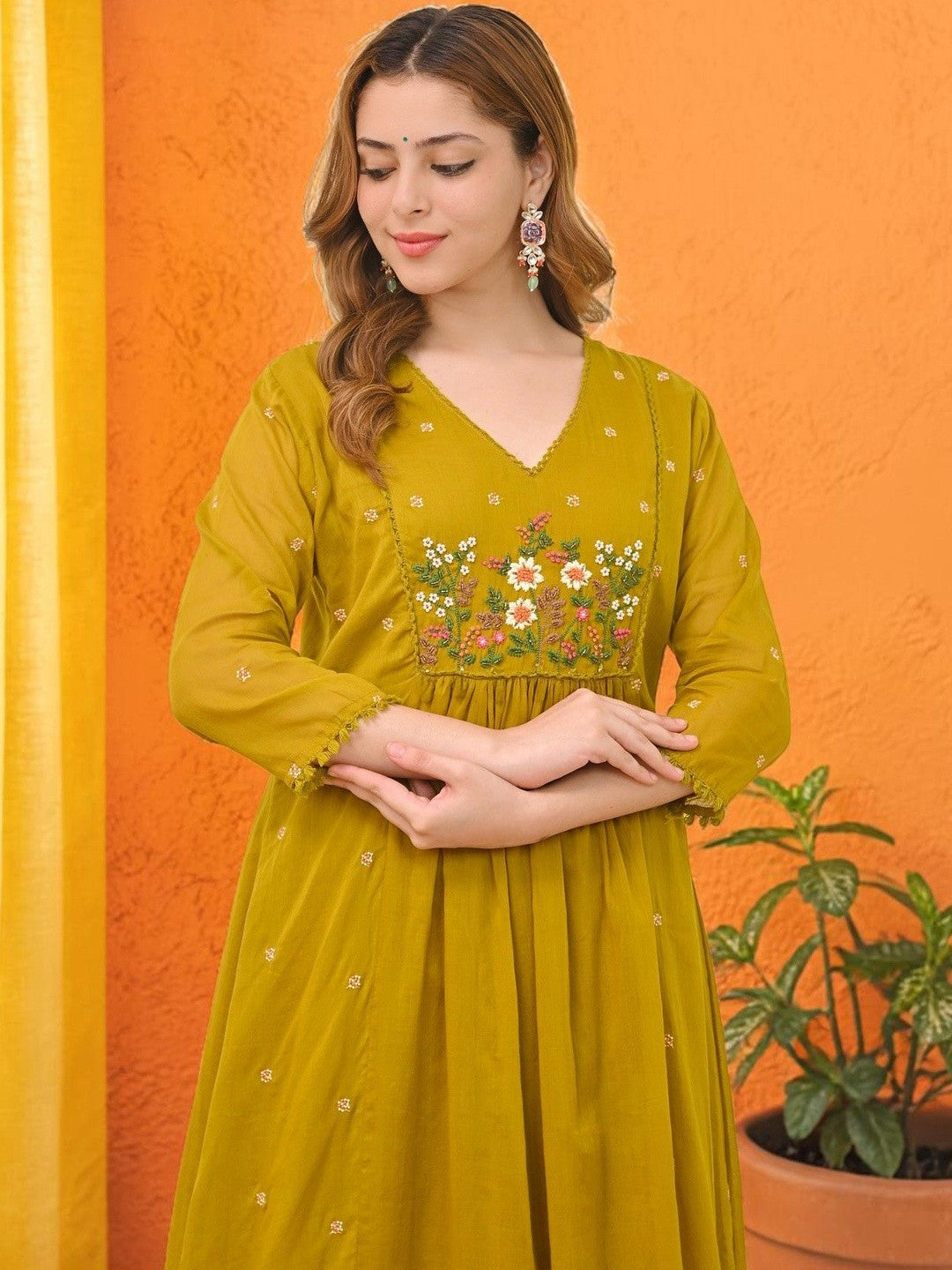 Embroidered V-Neck Kurta Sets