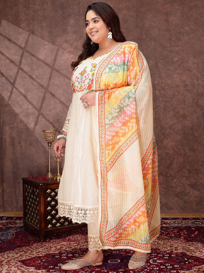 Dhiyona IN Women Floral Embroidered Thread Work Anarkali Kurta with Trousers & Dupatta