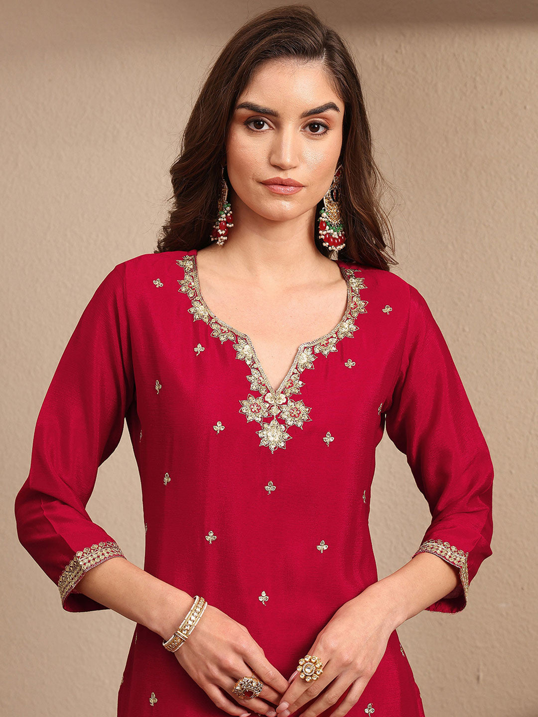 Women Floral Embroidered Regular Kurta with Palazzos & With Dupatta