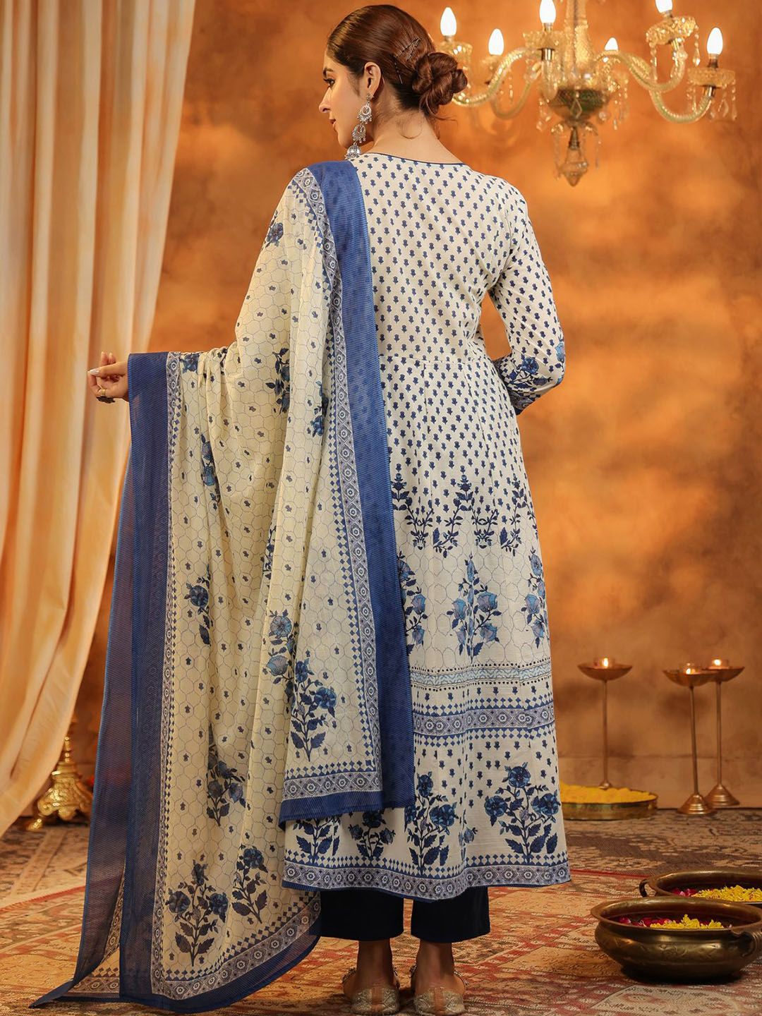 Dhiyona RR Women's Floral Printed Pure Cotton Kurta With Trousers & Dupatta