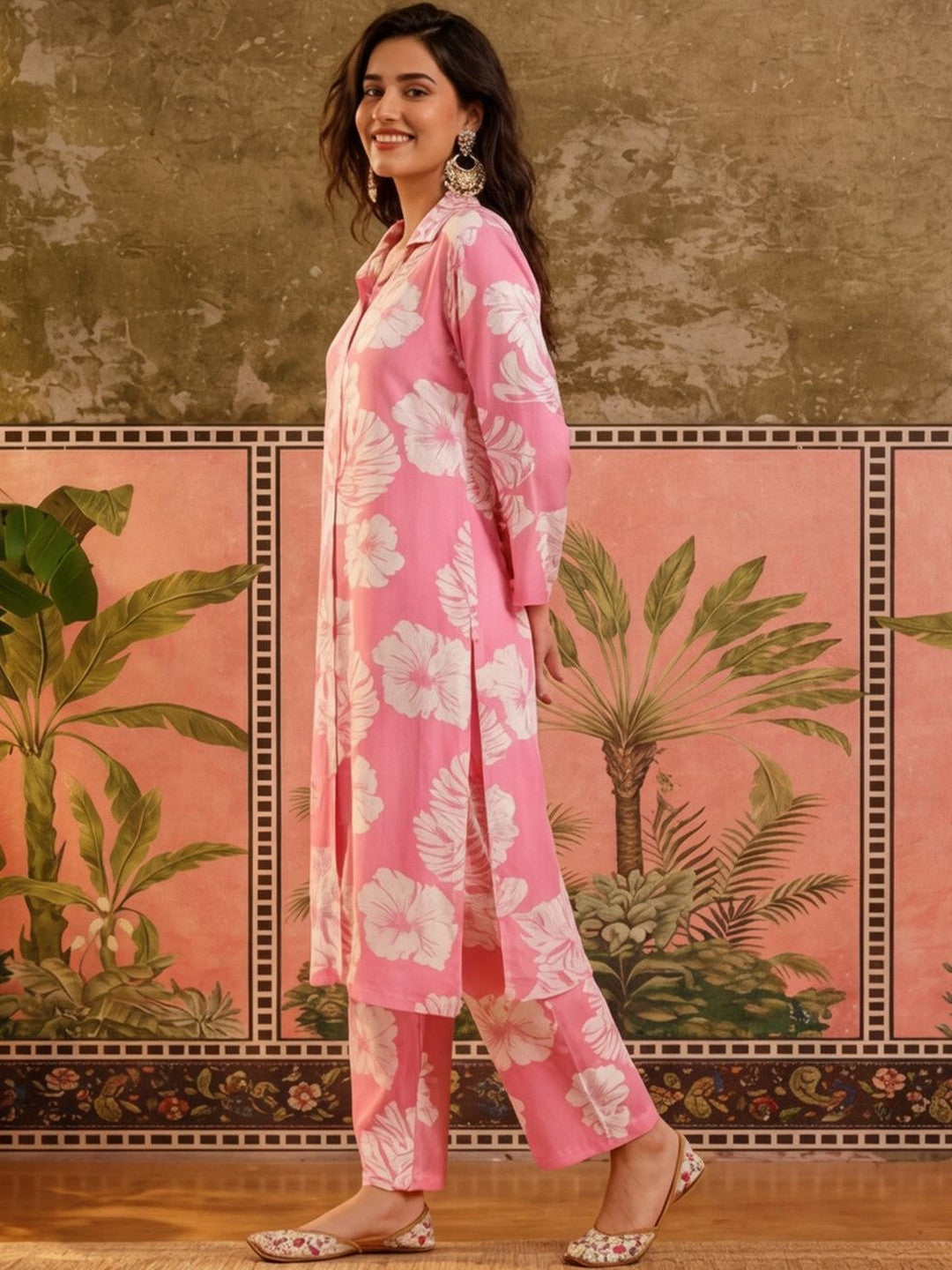 Printed Shirt Collar Kurta & Palazzos