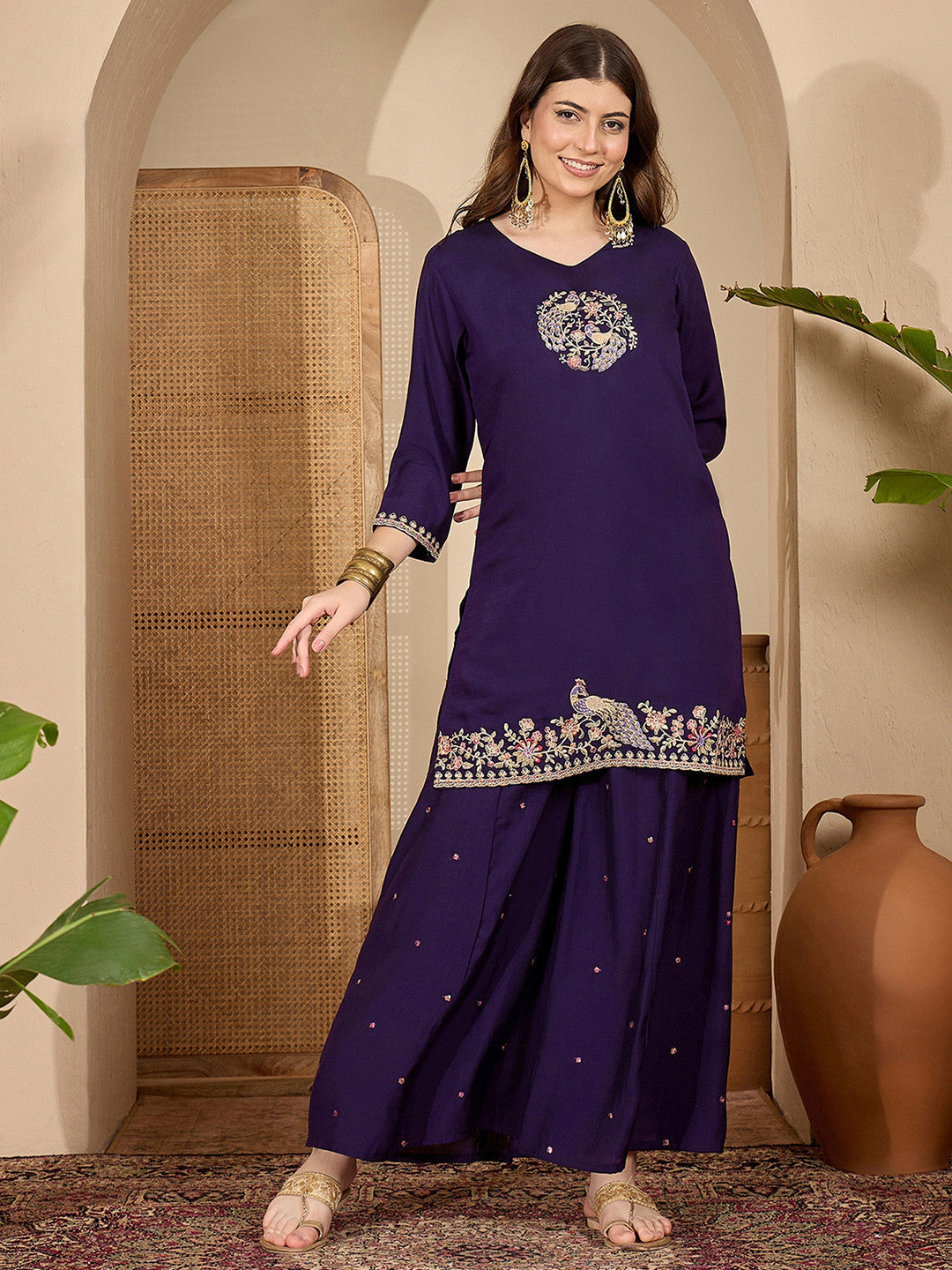 Embroidered Straight Kurta With Trouser & Dupatta