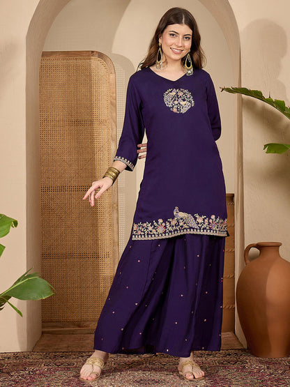 Embroidered Straight Kurta With Trouser & Dupatta