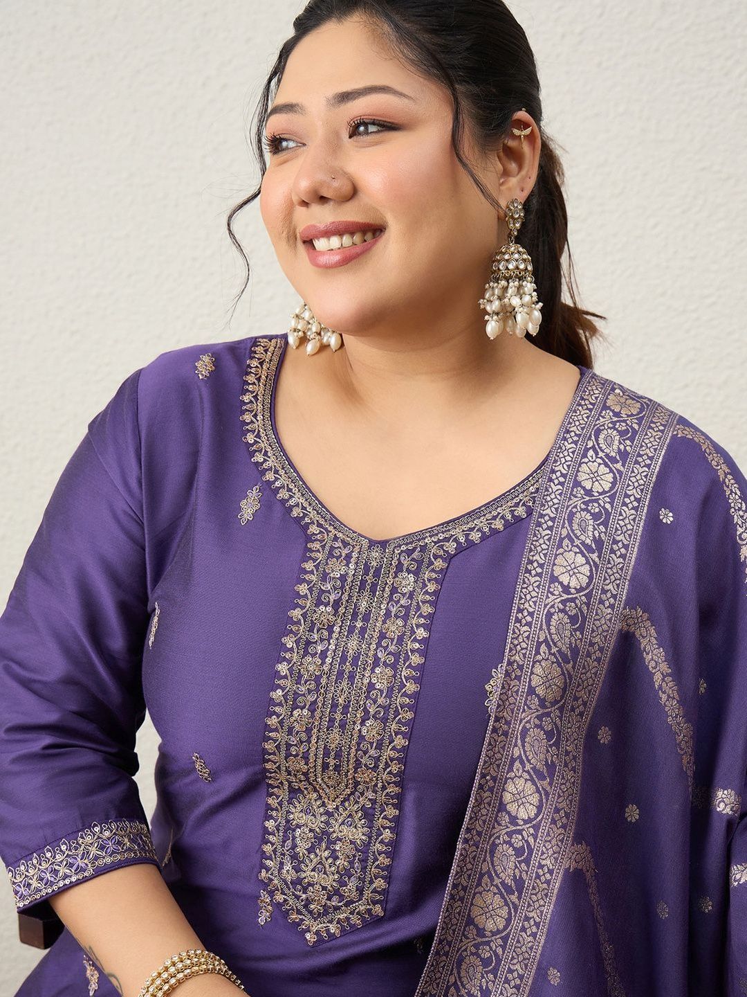 Dhiyona Women's Ethnic Motifs Embroidered Regular Kurta with Trousers & With Dupatta