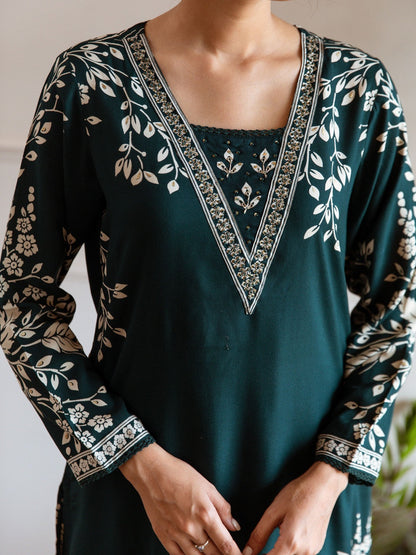 Embroidered & Printed V-Neck Kurta & Palazzos