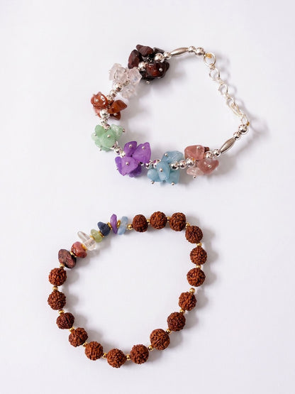 Dhiyona Set Of 2 Rudraksh & Seven Chakra Chip Bracelet Rakhi With Roli Chawal Chandan Mishri