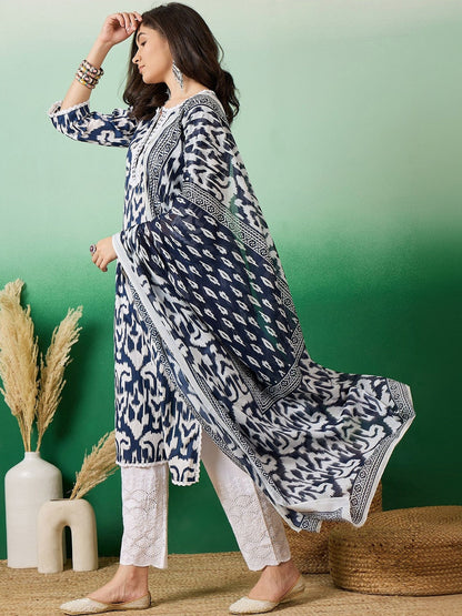 Printed Pure Cotton Round Neck Kurta & Trousers Kurta Set