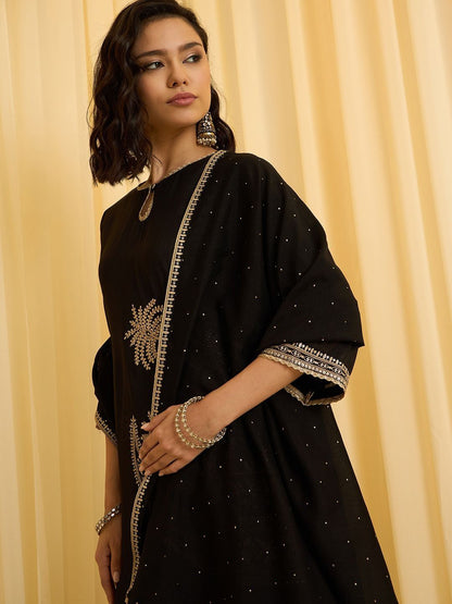 Dhiyona CH Women Ethnic Motifs Embroidered Regular Thread Work Kurta with Palazzos & With Dupatta