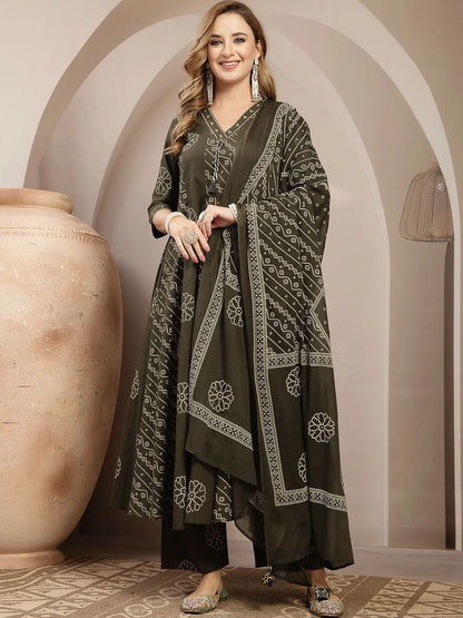 Women Bandhani Printed Regular Kurta with Palazzos & With Dupatta