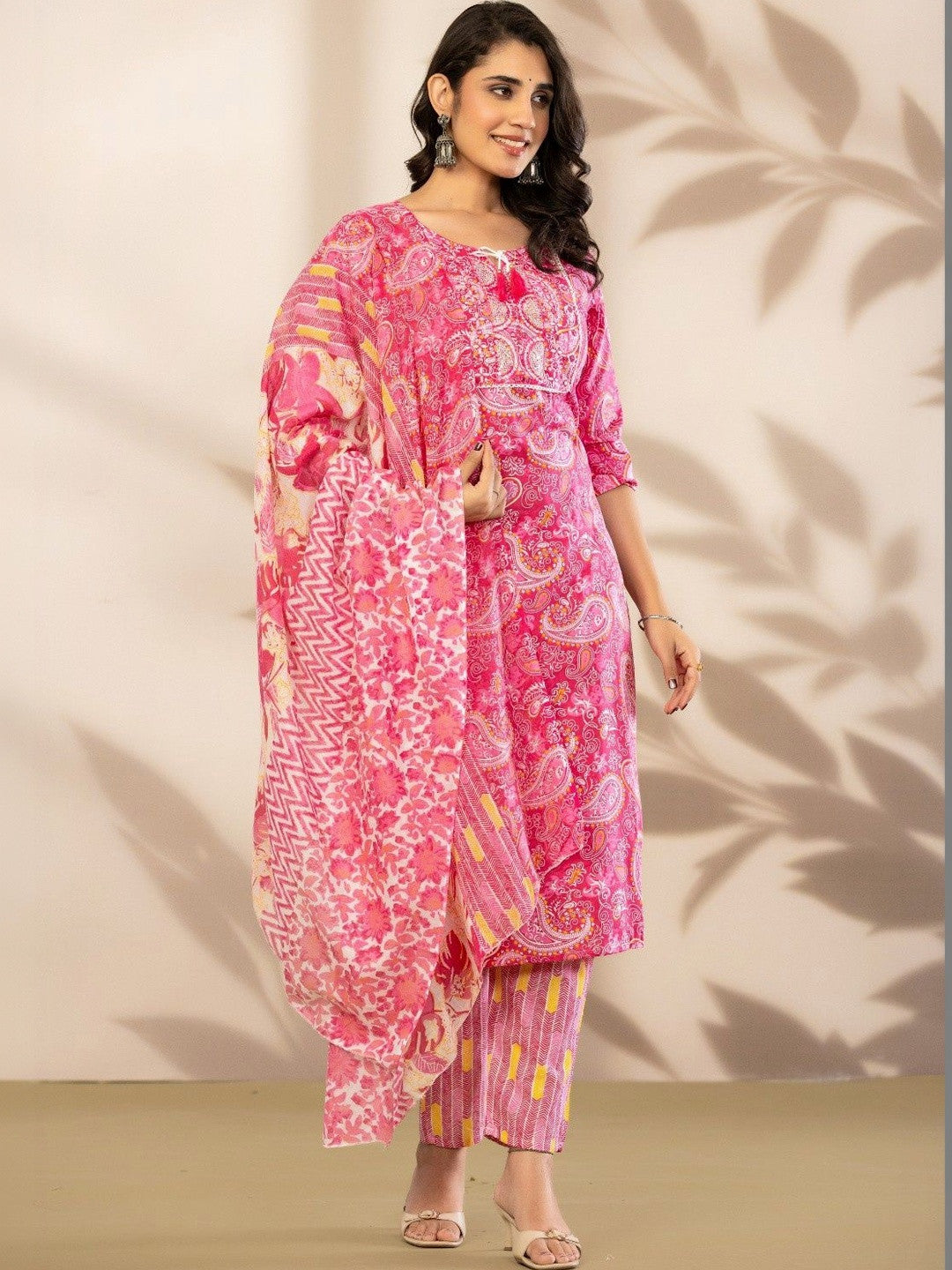 Women Paisley Printed Regular Patchwork Pure Cotton Kurta with Trousers & With Dupatta