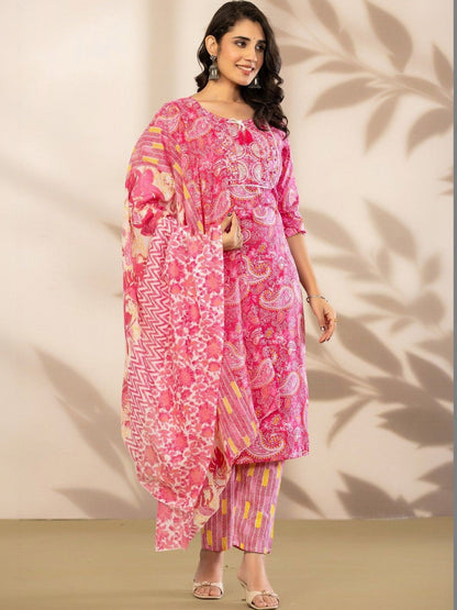 Women Paisley Printed Regular Patchwork Pure Cotton Kurta with Trousers & With Dupatta